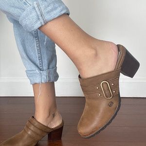 Born brown leather Buckle Mules Clogs
